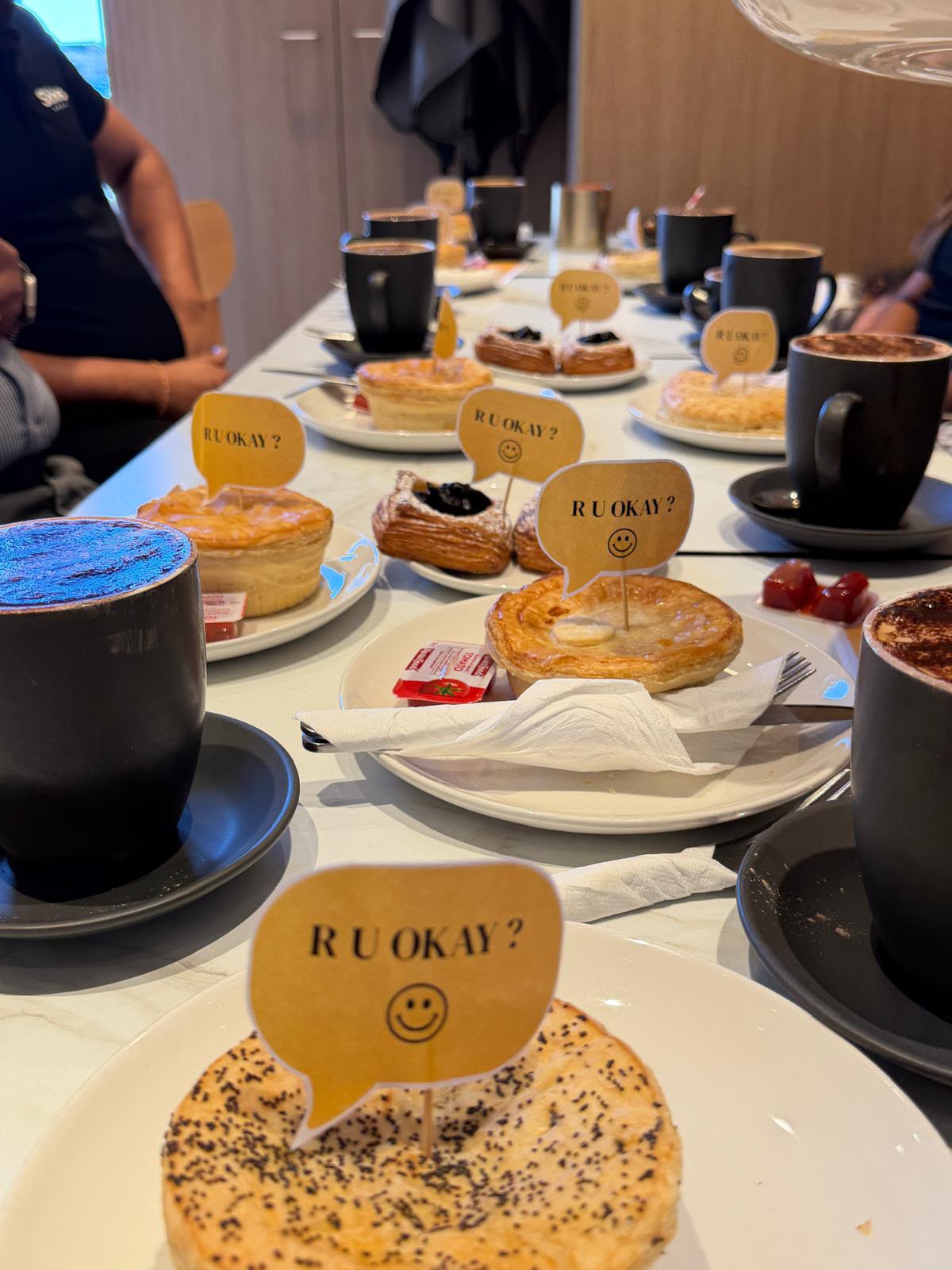 R U OK? Day themed pies and pastries at the team morning tea